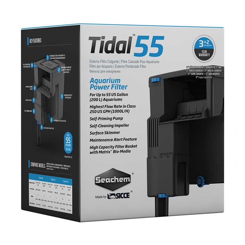 Seachem Tidal 55 Hang-On-Back Filter | 1000 LPH Aquarium Filtration System for Tanks up to 200 Liters
