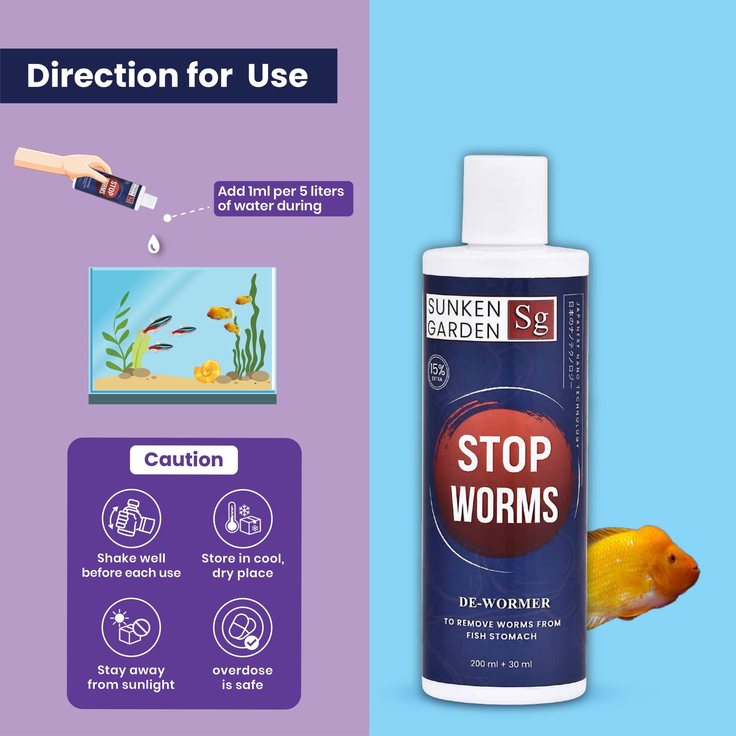 Sunken Garden Stop Worms | Liquid De-Wormer for Freshwater Aquariums | Safe for Fish, Shrimp & Snails