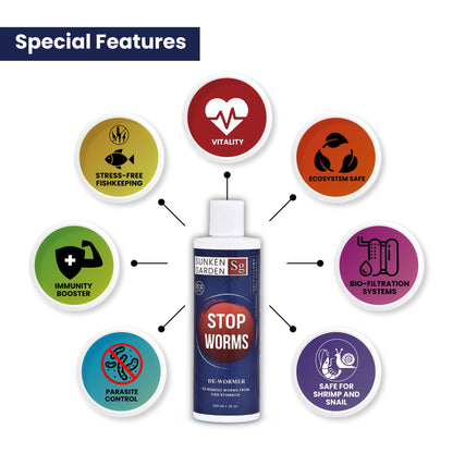Sunken Garden Stop Worms | Liquid De-Wormer for Freshwater Aquariums | Safe for Fish, Shrimp & Snails