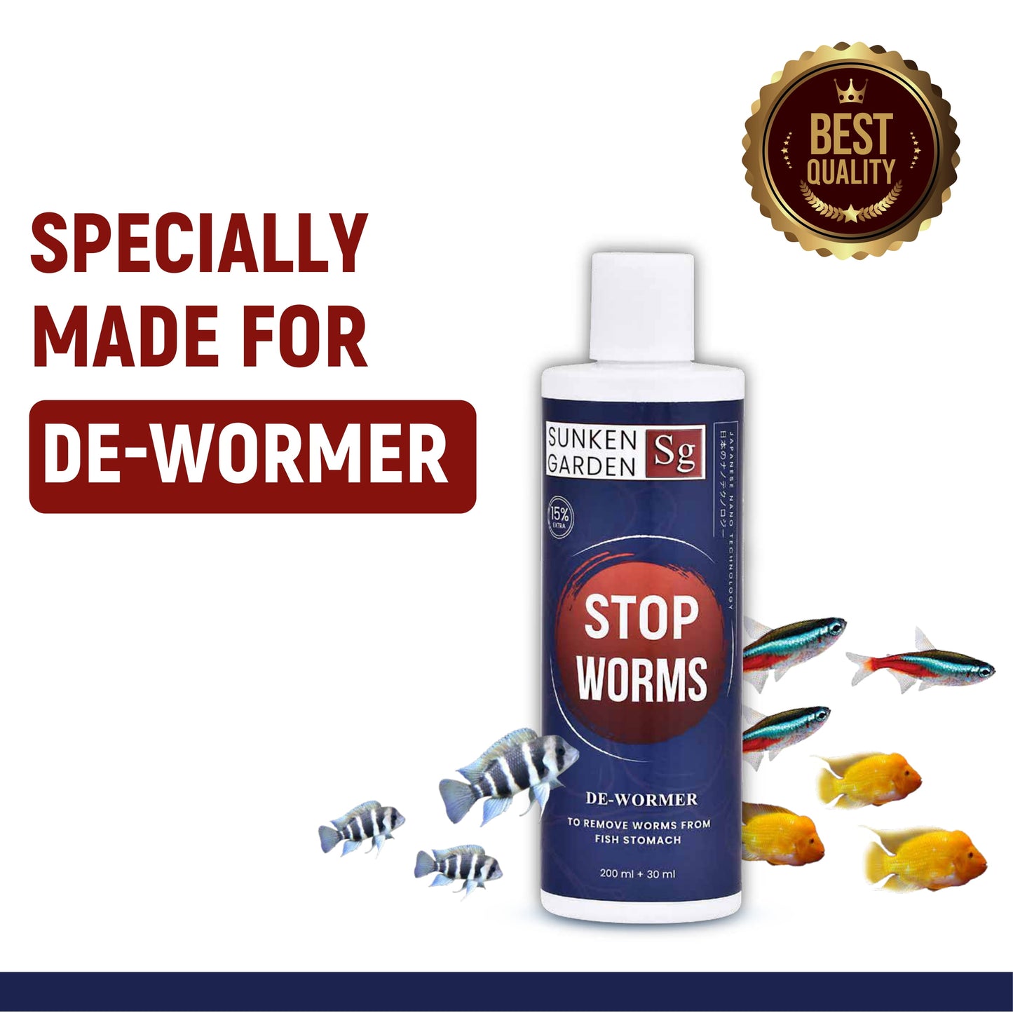 Sunken Garden Stop Worms | Liquid De-Wormer for Freshwater Aquariums | Safe for Fish, Shrimp & Snails