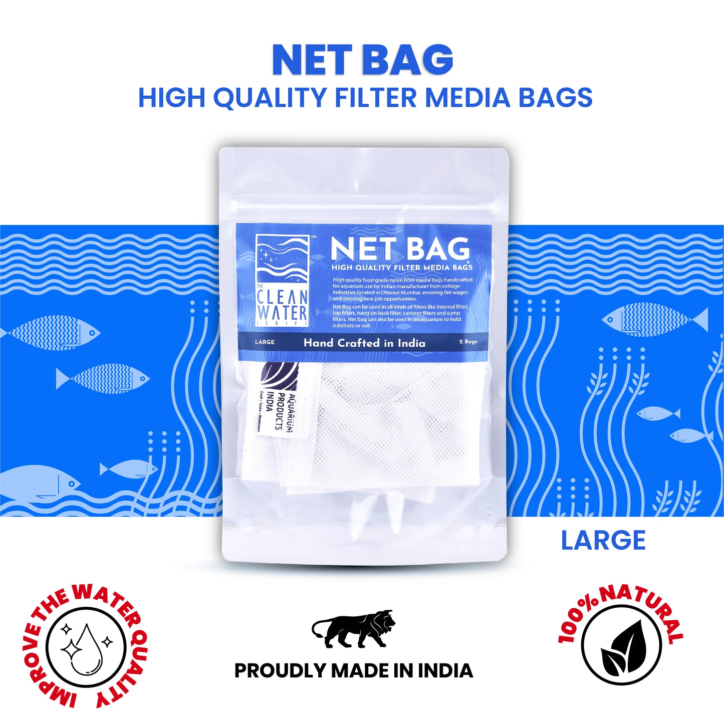 क्लियर वॉटर सीरीज़ (TCWS) बड़े नेट बैग - एक्वेरियम फ़िल्टर मीडिया के लिए 2 का पैक