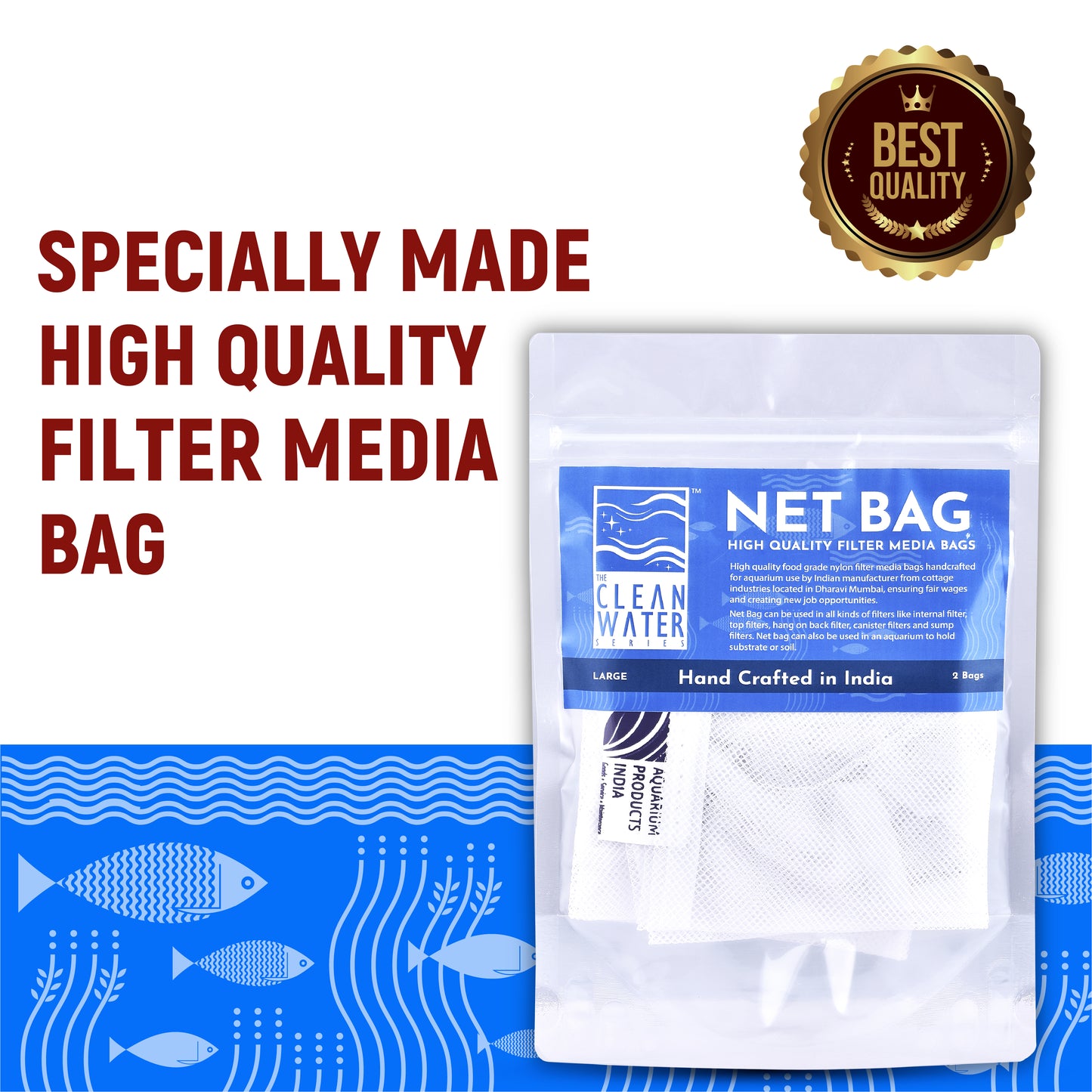 क्लियर वॉटर सीरीज़ (TCWS) बड़े नेट बैग - एक्वेरियम फ़िल्टर मीडिया के लिए 2 का पैक