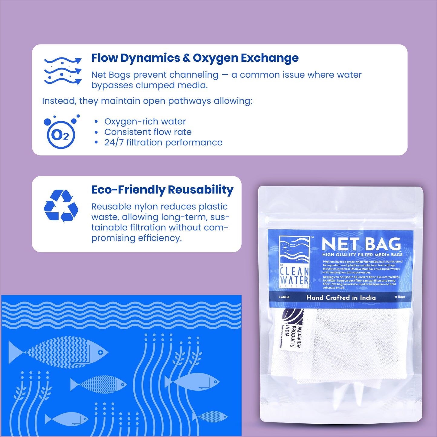 क्लियर वॉटर सीरीज़ (TCWS) बड़े नेट बैग - एक्वेरियम फ़िल्टर मीडिया के लिए 2 का पैक