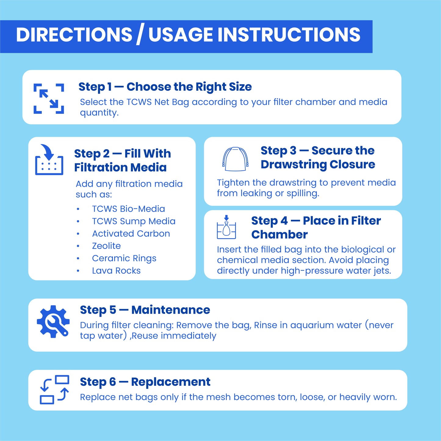 क्लियर वॉटर सीरीज़ (TCWS) बड़े नेट बैग - एक्वेरियम फ़िल्टर मीडिया के लिए 2 का पैक