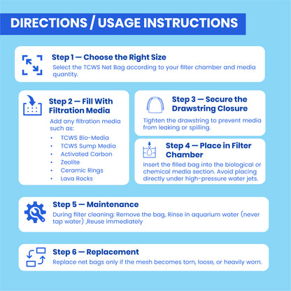 क्लियर वॉटर सीरीज़ (TCWS) बड़े नेट बैग - एक्वेरियम फ़िल्टर मीडिया के लिए 2 का पैक