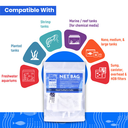 क्लियर वॉटर सीरीज़ (TCWS) बड़े नेट बैग - एक्वेरियम फ़िल्टर मीडिया के लिए 2 का पैक