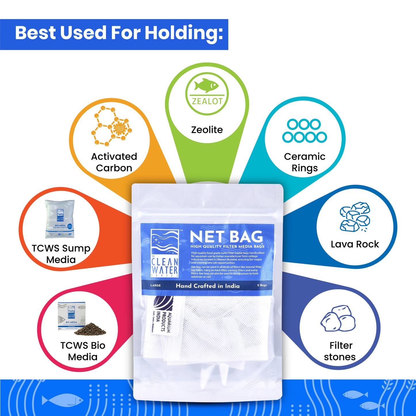 क्लियर वॉटर सीरीज़ (TCWS) बड़े नेट बैग - एक्वेरियम फ़िल्टर मीडिया के लिए 2 का पैक