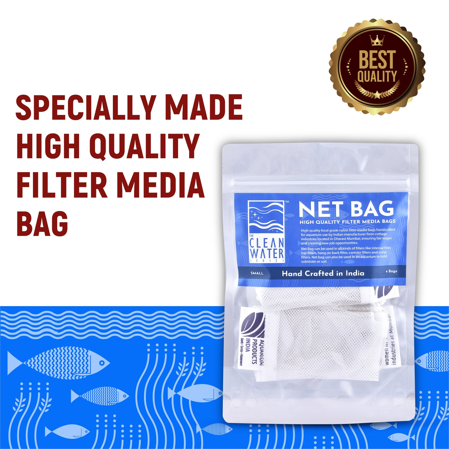 एक्वेरियम फ़िल्टर मीडिया के लिए क्लियर वॉटर सीरीज़ (TCWS) नेट बैग छोटा (4 का पैक)