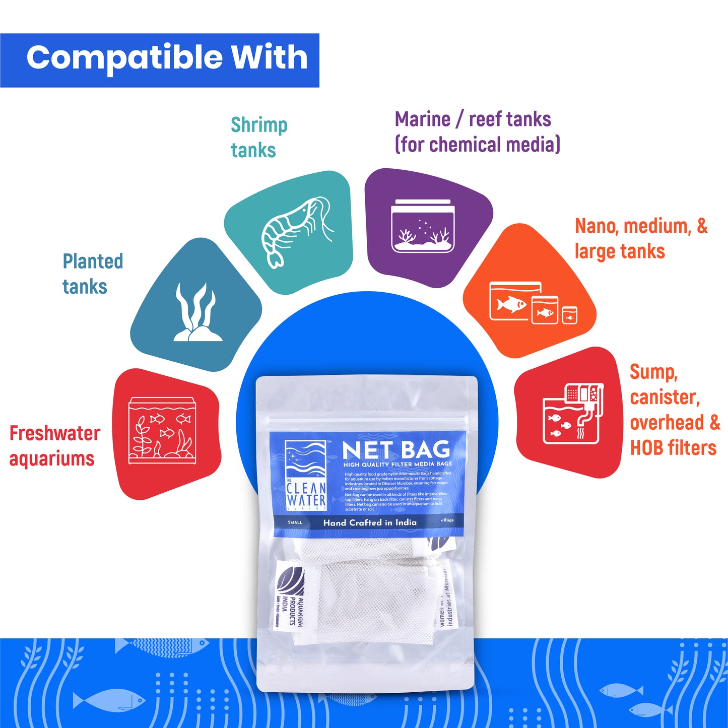 एक्वेरियम फ़िल्टर मीडिया के लिए क्लियर वॉटर सीरीज़ (TCWS) नेट बैग छोटा (4 का पैक)