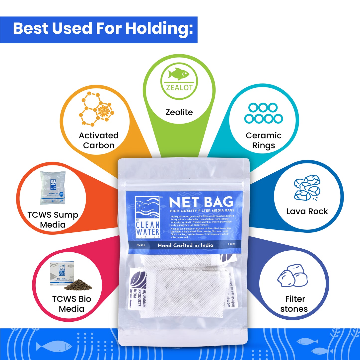 एक्वेरियम फ़िल्टर मीडिया के लिए क्लियर वॉटर सीरीज़ (TCWS) नेट बैग छोटा (4 का पैक)