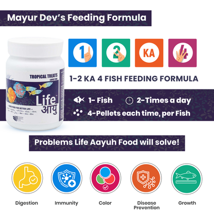 Life AAYU Tropical Treats Fish Food – Ayurvedic Immunity Boost Pellets for Tropical Fish | Spirulina, Moringa, Garlic & Color Enhancers (70g)
