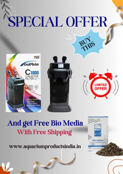 Dophin C1000 External Canister Filter for Aquarium – 1800 L/H Flow, 300 L Tank Capacity, 4-Layer Filtration System