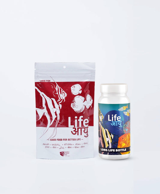 Life Aayuh Red Large Fish Feed 100g  + Long Life Bottle  FREE
