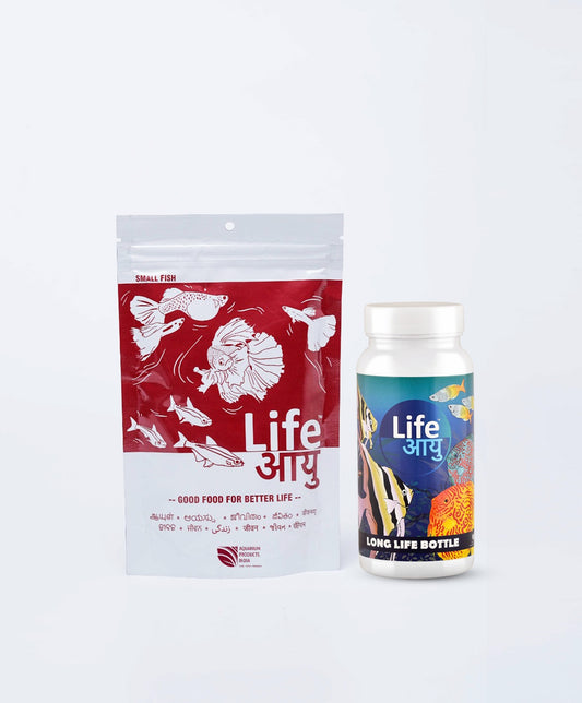 Life Aayuh Red Small Fish Feed 100g  + Long Life Bottle  FREE