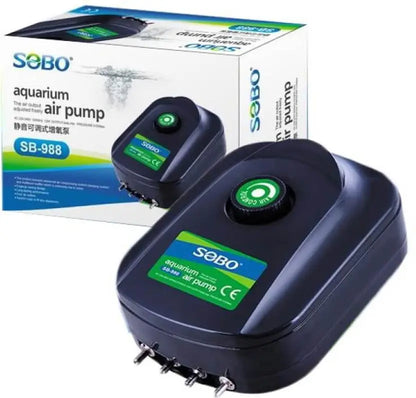 SOBO SB‑988 12W Adjustable Aquarium Air Pump – 4 Outlets, Silent Operation – Ideal for India (Freshwater & Marine Tanks)